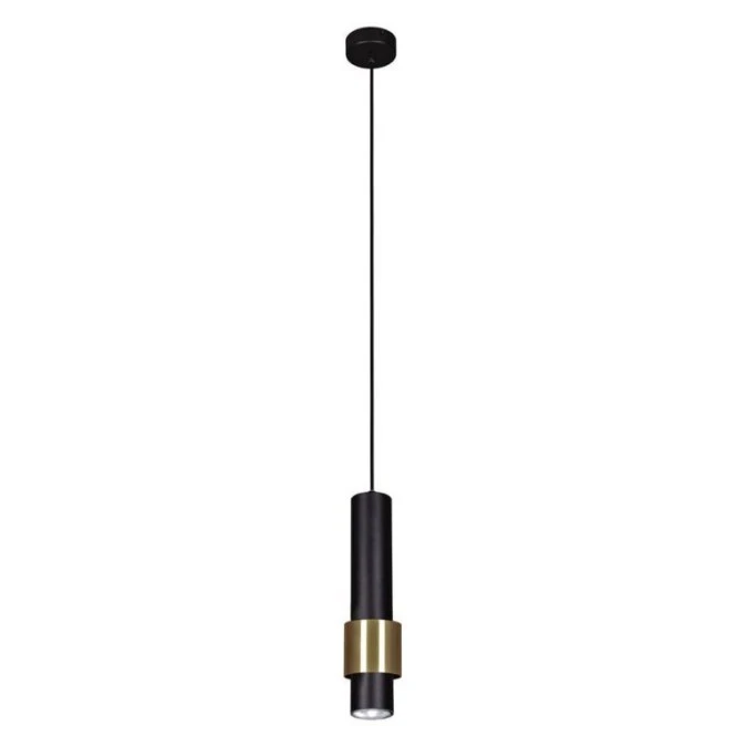 Lampa wisząca tuba ze złotym zdobieniem czarna z serii PERN K‑4716 Kaja Lighting