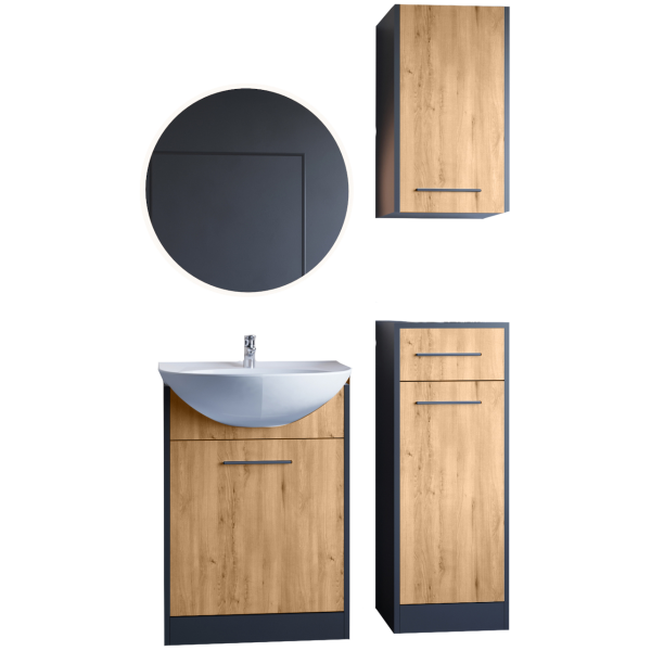 Meble do łazienki NESTA LED czarny / dąb artisan 300860