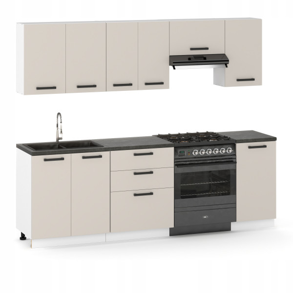 Meble Kuchenne Lizbona Zestaw 240cm Kaszmir / Beż Modułowe Szafki 719057