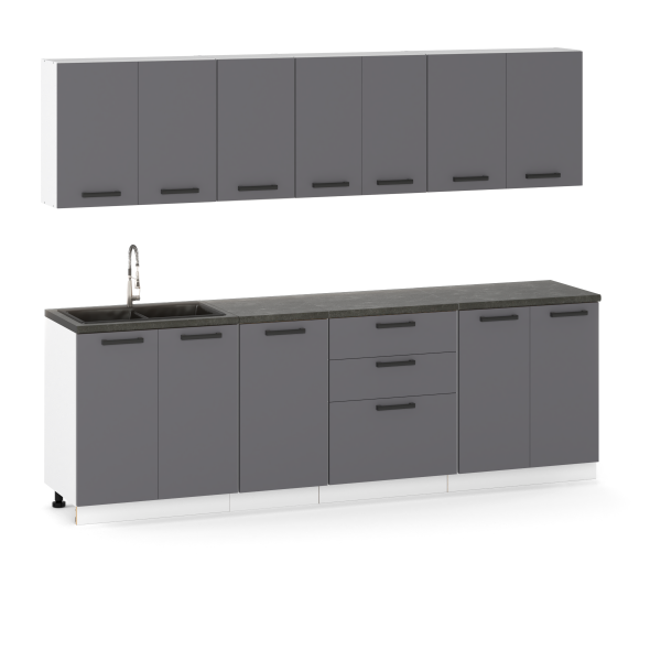 Meble Kuchenne Milan 1 Zestaw 260cm Antracyt Modułowe Szafki 313370