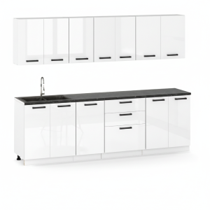 Meble Kuchenne Milan 1 Zestaw 260cm Biały Połysk Modułowe Szafki 1078146 Meble Kuchenne Milan 1 Zestaw 260cm Biały Połysk Modułowe Szafki 1078146