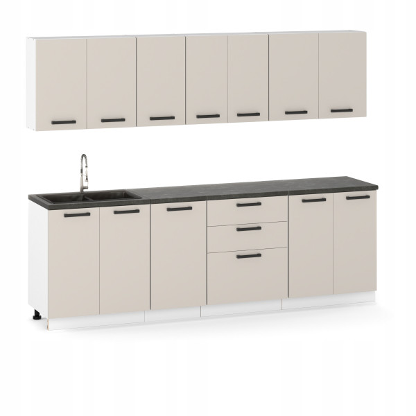Meble Kuchenne Milan 1 Zestaw 260cm Kaszmir / Beż Modułowe Szafki 647801