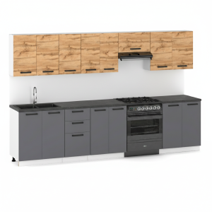 Meble Kuchenne Milan Zestaw 320cm Antracyt / Dąb Wotan Modułowe Szafki 565786 Meble Kuchenne Milan Zestaw 320cm Antracyt / Dąb Wotan Modułowe Szafki 565786