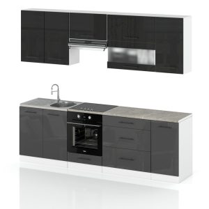 Meble kuchenne nowoczesne marocco 2.6m czarny szary połysk 388026 Meble kuchenne nowoczesne marocco 2.6m czarny szary połysk 388026