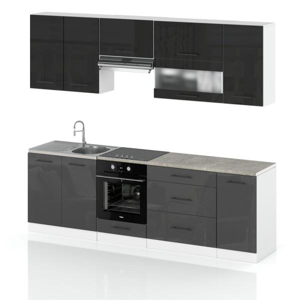 Meble kuchenne nowoczesne marocco 2.6m czarny szary połysk 388026