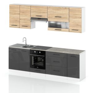 Meble kuchenne nowoczesne marocco 2.6m sonoma szary połysk 387901 Meble kuchenne nowoczesne marocco 2.6m sonoma szary połysk 387901