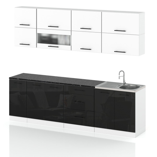 Meble kuchenne nowoczesne robo lux 2.6m biały czarny połysk 387939
