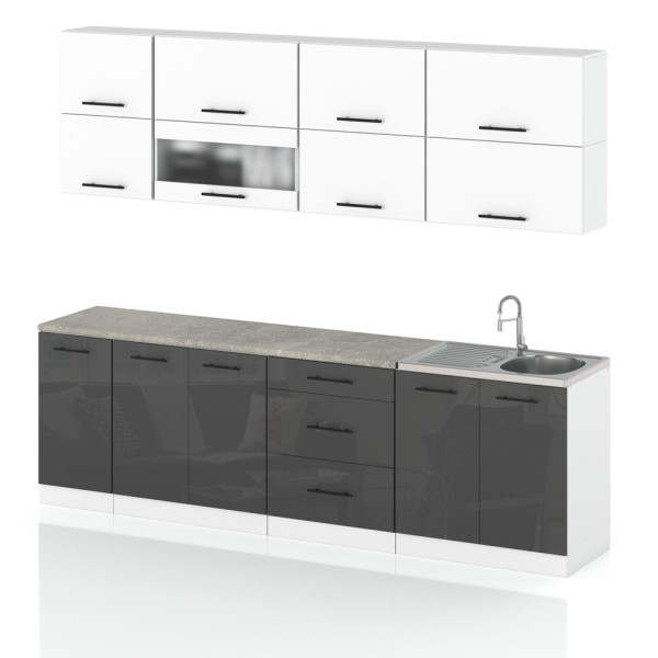 Meble kuchenne nowoczesne robo lux 2.6m biały szary połysk 387981