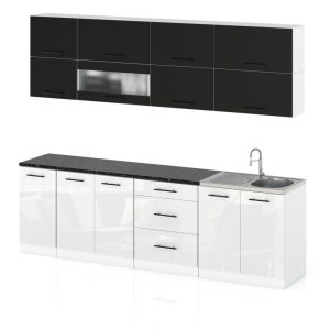Meble kuchenne nowoczesne robo lux 2.6m czarny biały połysk 387943