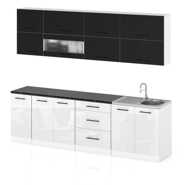 Meble kuchenne nowoczesne robo lux 2.6m czarny biały połysk 387943
