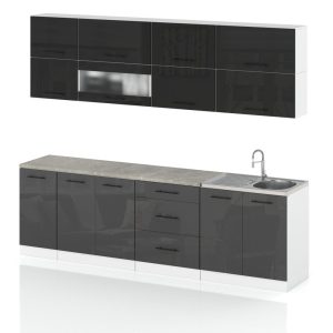 Meble kuchenne nowoczesne robo lux 2.6m czarny szary połysk 387961