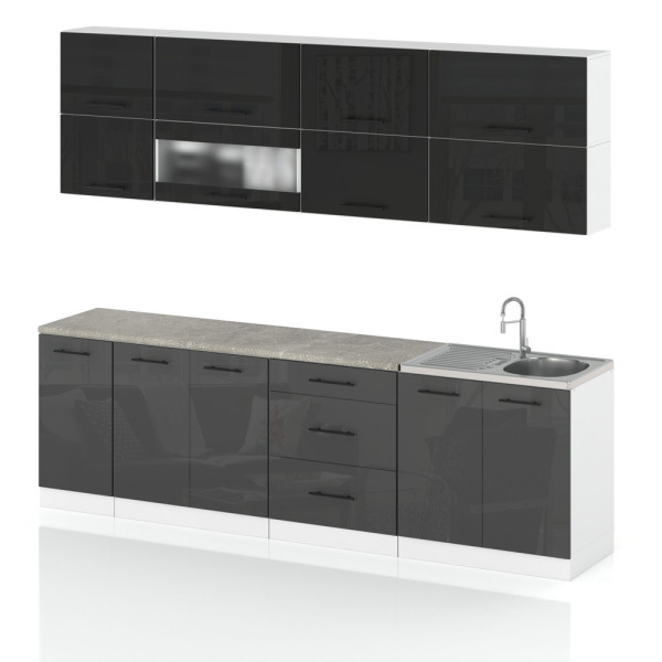Meble kuchenne nowoczesne robo lux 2.6m czarny szary połysk 387961