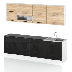 Meble kuchenne nowoczesne robo lux 2.6m sonoma czarny połysk 387969