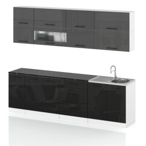 Meble kuchenne nowoczesne robo lux 2.6m szary czarny połysk 388051