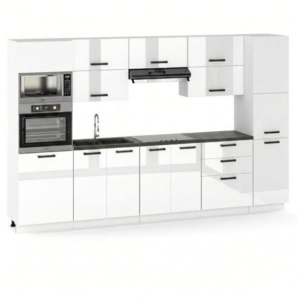 Meble Kuchenne Parma Zestaw 300cm Biały Połysk Modułowe Ze Słupkami 1078153