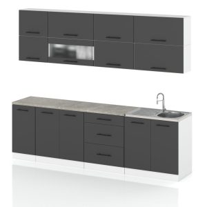 Meble kuchenne szare robo lux 2.6m kuchnia pojemna modułowa 388035 Meble kuchenne szare robo lux 2.6m kuchnia pojemna modułowa 388035