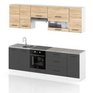 Meble kuchenne szare z drewnem marocco 2.6m sonoma szary mat 387988 Meble kuchenne szare z drewnem marocco 2.6m sonoma szary mat 387988