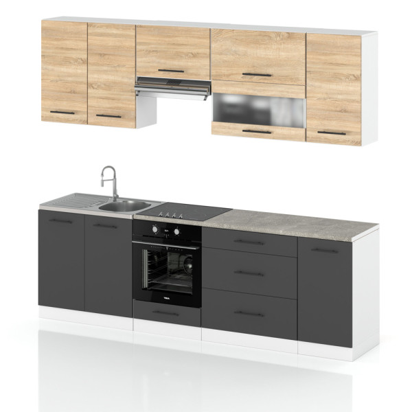 Meble kuchenne szare z drewnem marocco 2.6m sonoma szary mat 387988