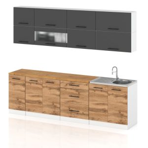 Meble kuchenne szare z drewnem robo lux 2.6m modułowe wotan 388019 Meble kuchenne szare z drewnem robo lux 2.6m modułowe wotan 388019