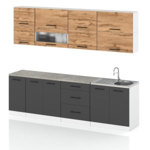 Meble kuchenne szare z drewnem robo lux 2.6m wotan szary 387960 Meble kuchenne szare z drewnem robo lux 2.6m wotan szary 387960