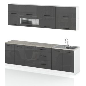 Meble kuchenne szary połysk robo lux 2.6m z blatem modułowe 388001 Meble kuchenne szary połysk robo lux 2.6m z blatem modułowe 388001