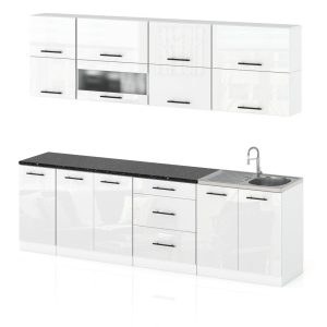 Meble kuchenne z blatem modułowe robo lux 2.6m biały połysk 387967 Meble kuchenne z blatem modułowe robo lux 2.6m biały połysk 387967