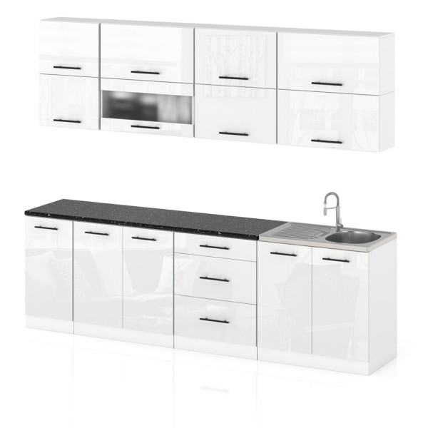 Meble kuchenne z blatem modułowe robo lux 2.6m biały połysk 387967