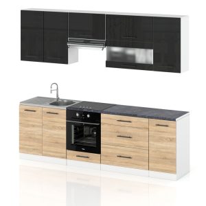 Meble kuchenne zestaw marocco 2.6m czarny połysk dąb sonoma 387917 Meble kuchenne zestaw marocco 2.6m czarny połysk dąb sonoma 387917