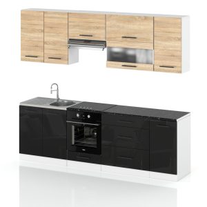 Meble kuchenne zestaw marocco 2.6m dąb sonoma czarny połysk 388013 Meble kuchenne zestaw marocco 2.6m dąb sonoma czarny połysk 388013