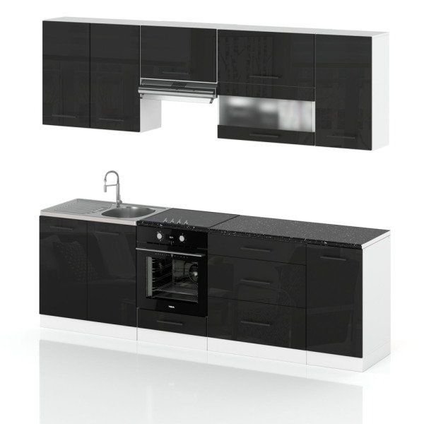 Meble kuchenne zestaw marocco 2.6m nowoczesny czarny połysk 387885