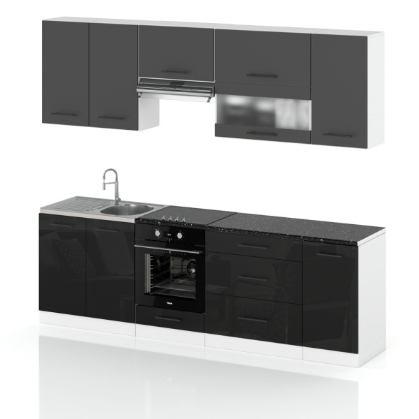 Meble kuchenne zestaw marocco 2.6m szary mat czarny połysk 387989