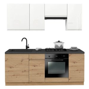 Meble Kuchenne Zestaw Mebli Na Wymiar Modułowe Dąb/Biały Połysk MODERN 200 868955 Meble Kuchenne Zestaw Mebli Na Wymiar Modułowe Dąb/Biały Połysk MODERN 200 868955