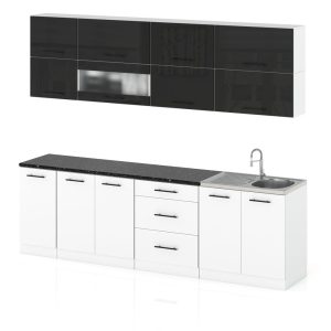Meble kuchenne zestaw robo lux 2.6m czarny połysk biały mat 388039 Meble kuchenne zestaw robo lux 2.6m czarny połysk biały mat 388039