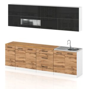 Meble kuchenne zestaw robo lux 2.6m czarny połysk dąb wotan 388007 Meble kuchenne zestaw robo lux 2.6m czarny połysk dąb wotan 388007