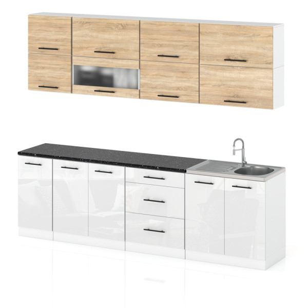 Meble kuchenne zestaw robo lux 2.6m dąb sonoma biały połysk 388038
