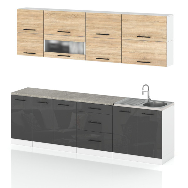 Meble kuchenne zestaw robo lux 2.6m dąb sonoma szary połysk 388027