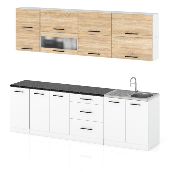 Meble kuchenne zestaw robo lux 2.6m kuchnia sonoma biały mat 388050