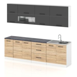 Meble kuchenne zestaw robo lux 2.6m modułowe szary sonoma 388018 Meble kuchenne zestaw robo lux 2.6m modułowe szary sonoma 388018
