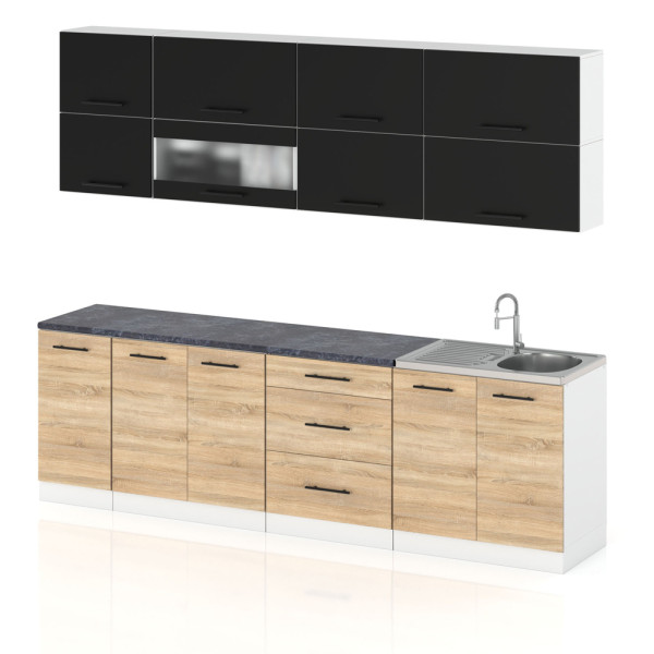 Meble kuchenne zestaw robo lux 2.6m szafki czarny mat sonoma 387972