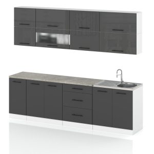 Meble kuchenne zestaw robo lux 2.6m szary połysk szary mat 387964 Meble kuchenne zestaw robo lux 2.6m szary połysk szary mat 387964