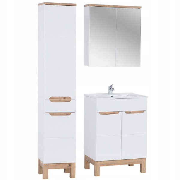 Meble łazienkowe BALI WHITE z umywalką 60 słupkiem i lustrem 335698