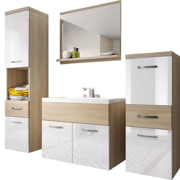 Meble łazienkowe kolor dąb sonoma / biały połysk - ALBECK 249981
