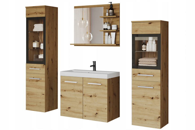 Meble łazienkowe zestaw 3 elem. wiszący z umywalką lustrem, dąb artisan 346094