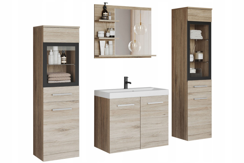 Meble łazienkowe, zestaw 3 elem. wiszący z umywalką, lustrem sanremo mat 124458
