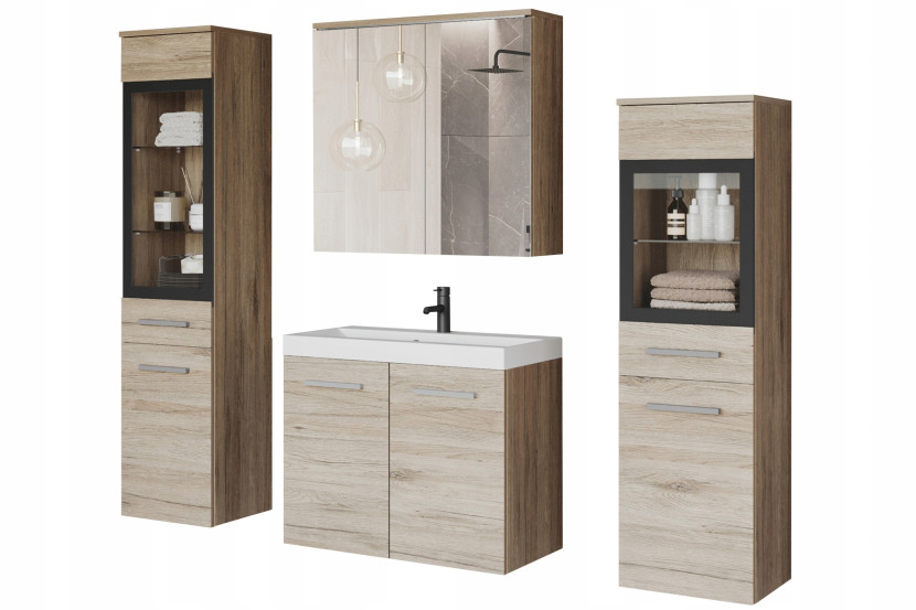 Meble łazienkowe, zestaw 4 elem. wiszący z umywalką, lustrem sanremo mat 124432