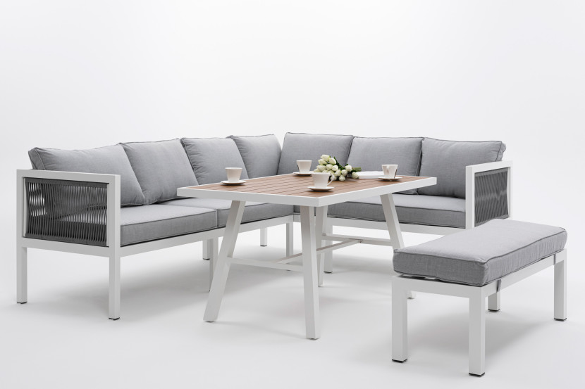 Meble ogrodowe aluminiowe narożnik stół PORTOFINO białe 209400