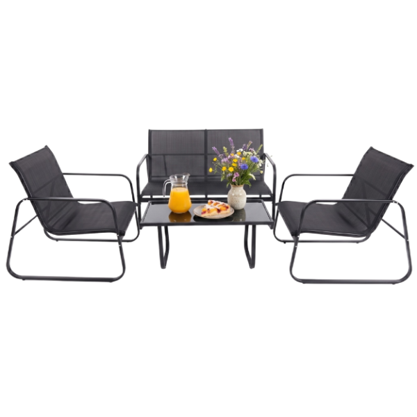 Meble ogrodowe czarne na taras zestaw 2x Krzesła Stolik Sofa FUNFIT GARDEN 1016218