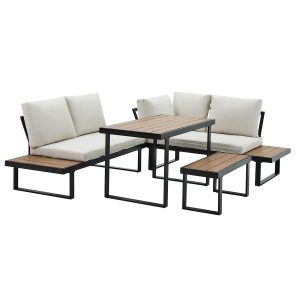 Meble ogrodowe na taras MILANO czarny + beż, narożnik, sofa, 4-częściowy 1066974 Meble ogrodowe na taras MILANO czarny + beż, narożnik, sofa, 4-częściowy 1066974
