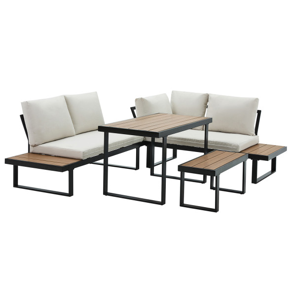 Meble ogrodowe na taras MILANO czarny + beż, narożnik, sofa, 4-częściowy 1066974
