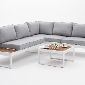 Meble ogrodowe narożnik nowoczesny aluminium NICEA biała 205865 Meble ogrodowe narożnik nowoczesny aluminium NICEA biała 205865